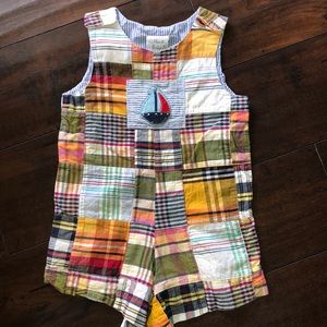 Plaid Sailboat Appliqué Shortall